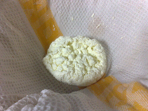 Curdled cheese.