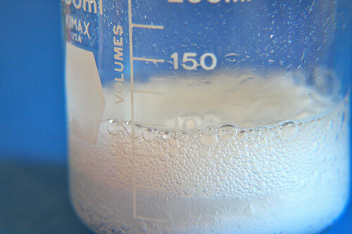 This is baking soda in a measured glass.