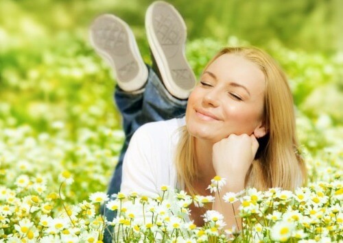 A woman being happy.