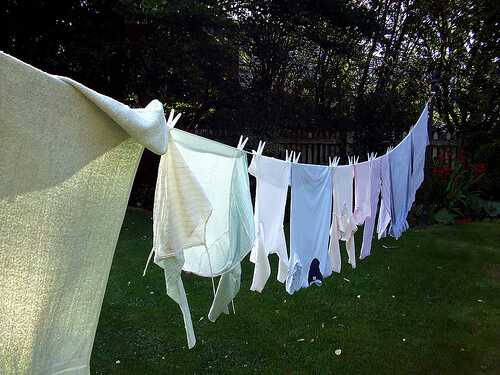 Clothes hanging.