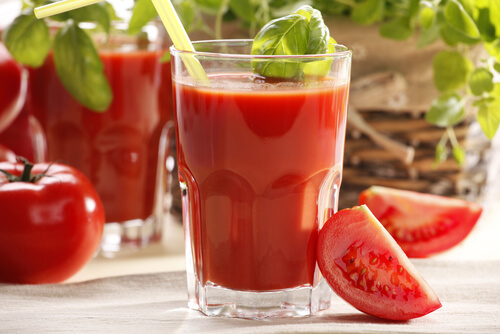 A glass of tomato juice.