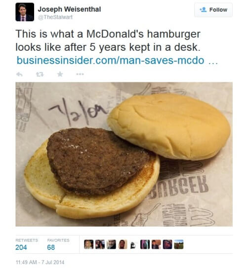 McDonald's hamburger kept in desk for 5 years