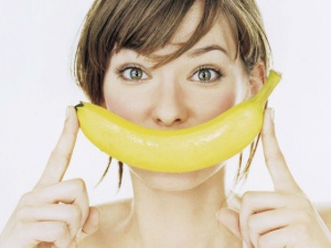 woman with banana smile