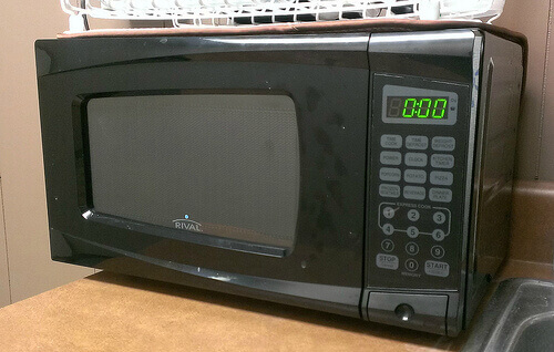 Black microwave on counter