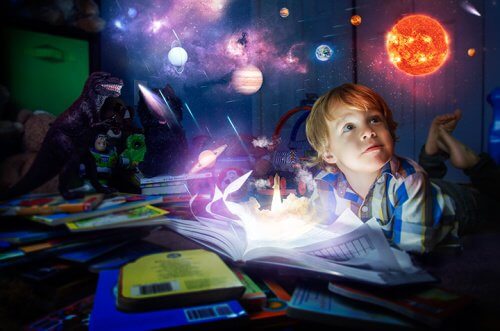 boy reading at night