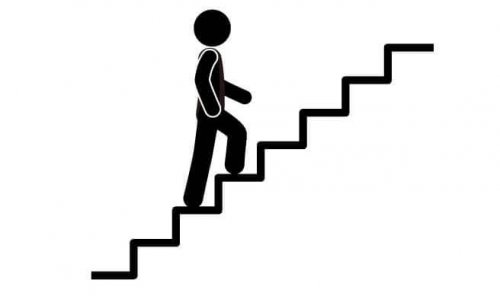 Person walking up stairs get rid of belly fat