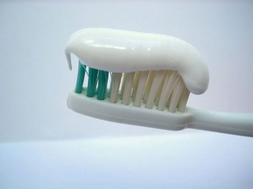 Toothpaste on a toothbrush