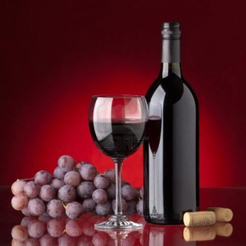 A glass of red wine.
