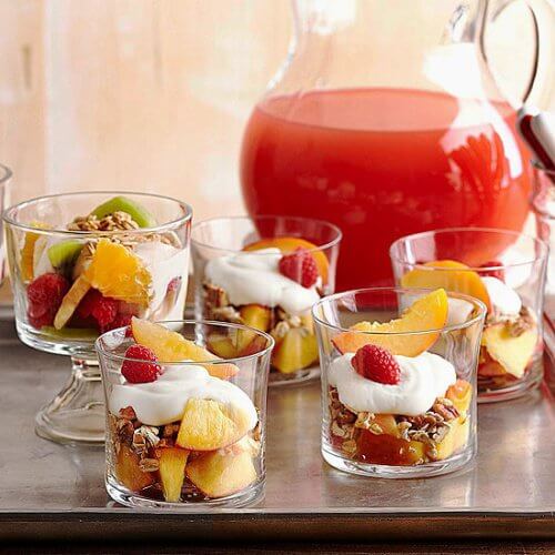 Fruit and yogurt in cups.