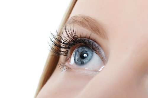 Blonde woman with blue eyes