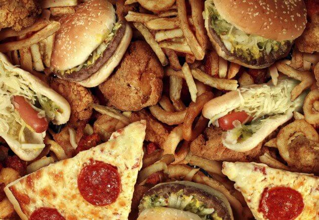 Pizza, burgers and fries