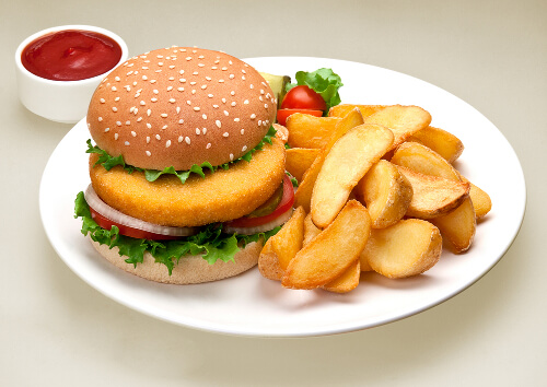 A plate of hamburger and fries.