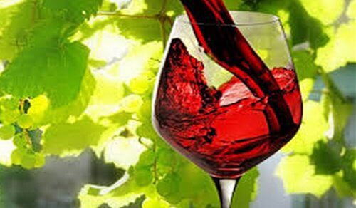 Glass of red wine.