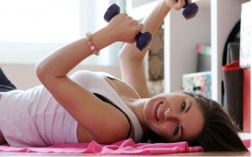 A woman exercising.