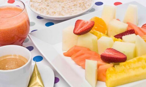 breakfast with oatmeal and fruit