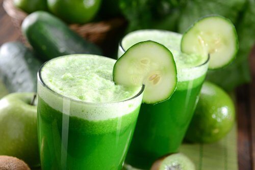 Two glasses of cucumber juice.