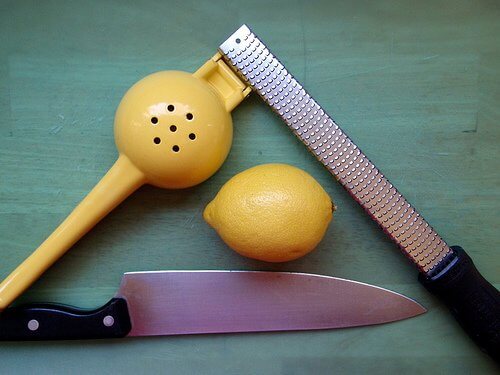 lemon, knife and grater