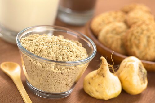 A bowl of maca powder.