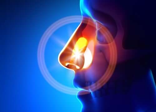 A person with sinusitis.