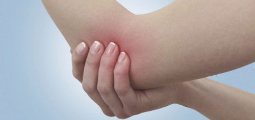 A person with pain in their elbow.