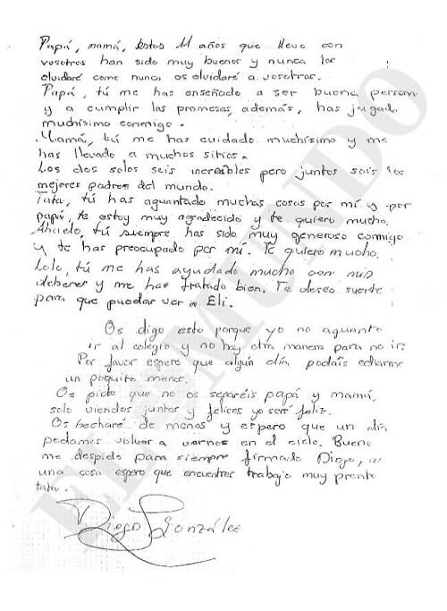 Suicide note of a young boy