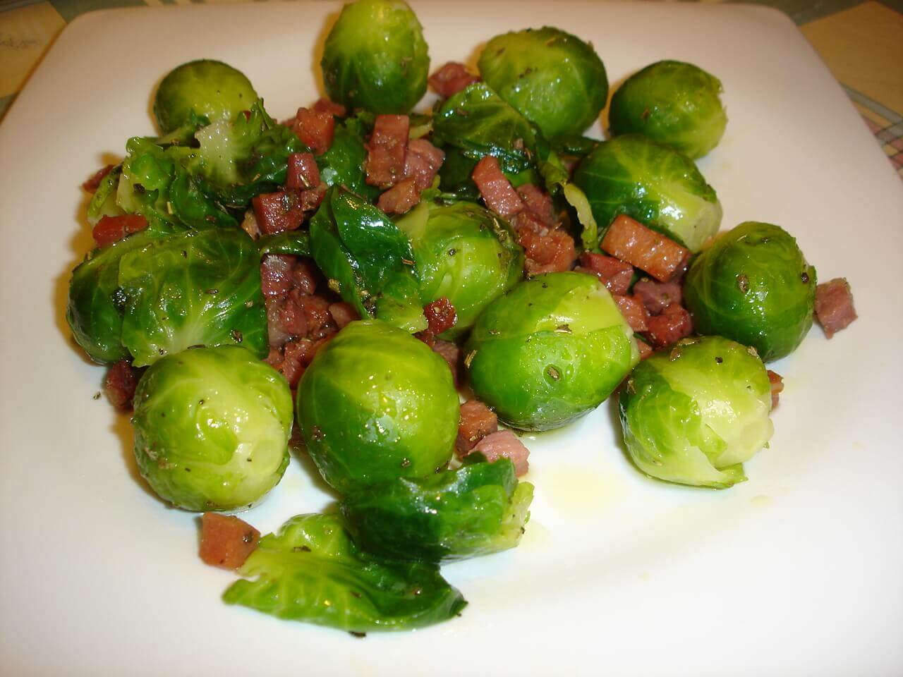 A dish with brussels sprouts.