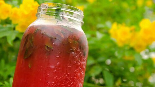 A jar of watermelon juice