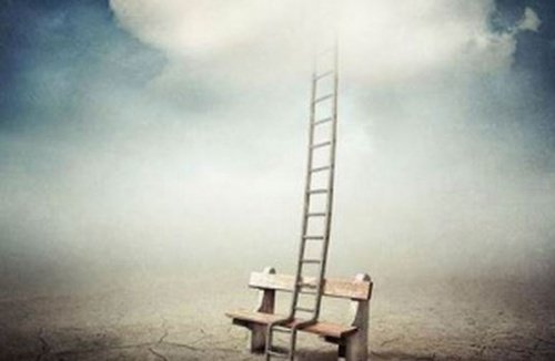 Bench and ladder leading to the heavens before dying