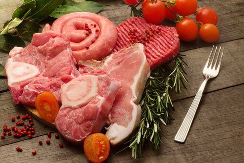 A variety of raw, red meats