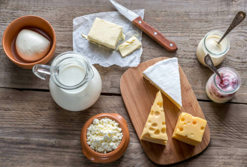 An arrangement of dairy products.