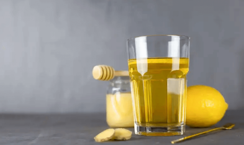 Water with lime, honey and ginger.