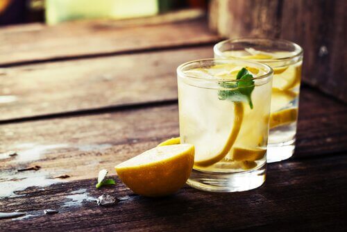 Two glasses of lemon juice.