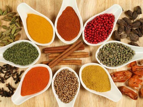 Small dishes of spices