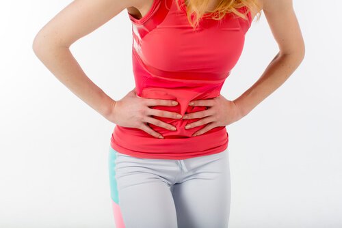 Woman with stomach pain