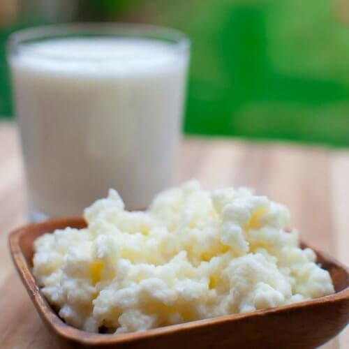 A glass of milk and kefir.