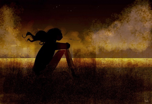 Woman in the forest thinking about what she has in life