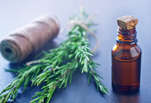A bottle of rosemary essential oils.