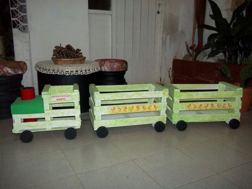 Trains made from crates.