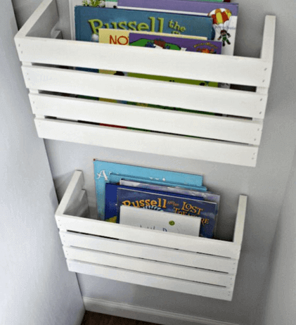 Book boxes made from crates.