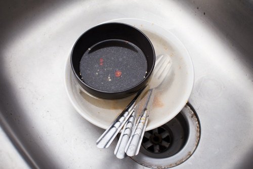 Food scraps in a sink.