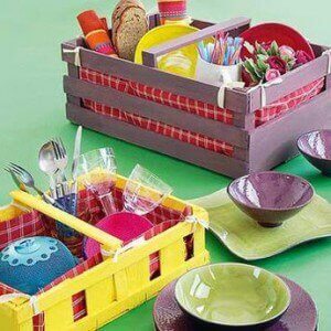 Kitchen organizers made from crates.