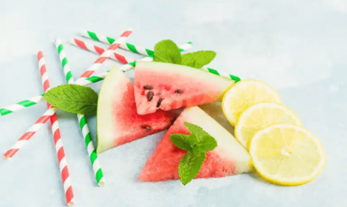 Watermelon and lemon slices.