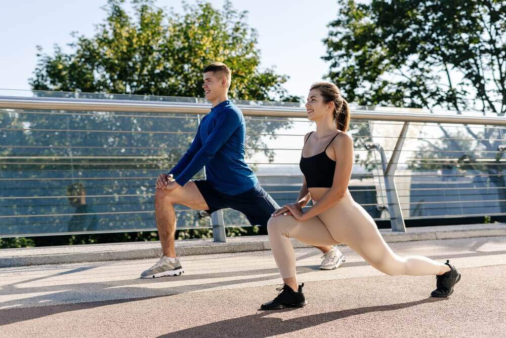 A couple exercising together.
