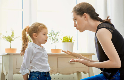 A mother and daughter talking.