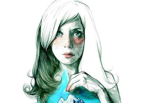 Woman with mountain on chest