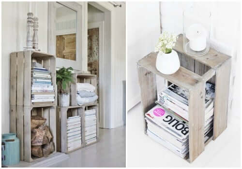 Wooden crates as living room decoration.