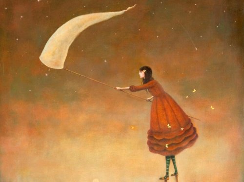 A woman catching fireflies representing betting on yourself.