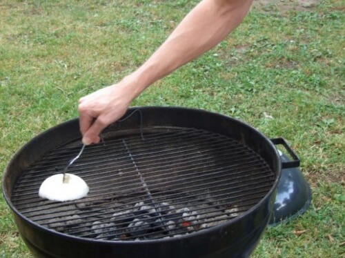 Cleaning a grill with an onion