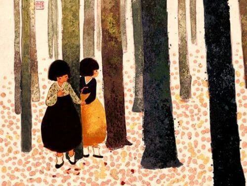 2 children in forest