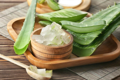 Some sliced aloe vera on a plate.